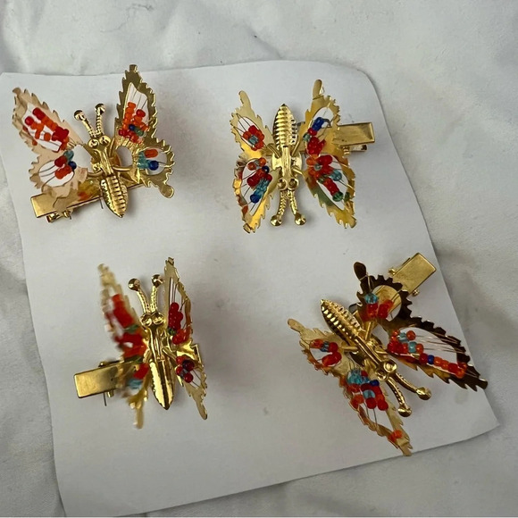 Set of 18 Brand New Metallic Beaded Butterfly Hair Clips - Picture 5 of 10